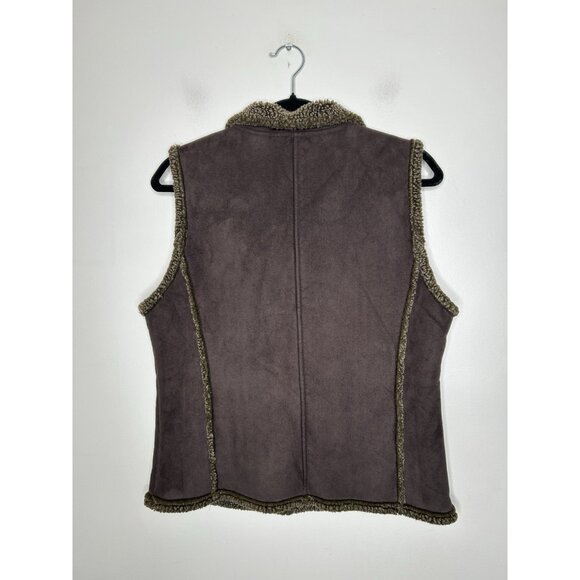 L.L. Bean Faux Shearling Vest Women’s Brown Sherpa Button Up Size Small - Picture 8 of 9